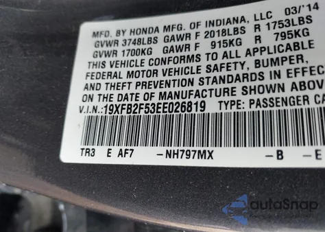 2014 Honda Civic Lx from USA, damaged, VIN 19XFB2F53EE026819